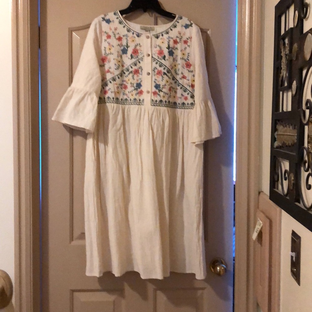 Cream Embroidered Dress
